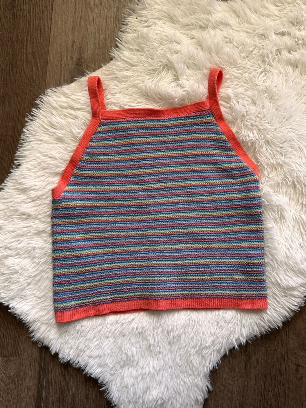 American Eagle Outfitters Knit Crop Tank Coral Trim Multicolor Striped